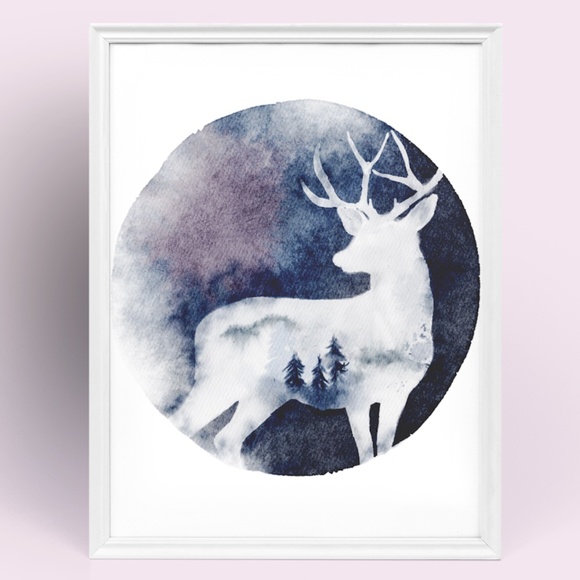 Other - Watercolor Wall Art Print Deer Silhouette Unframed